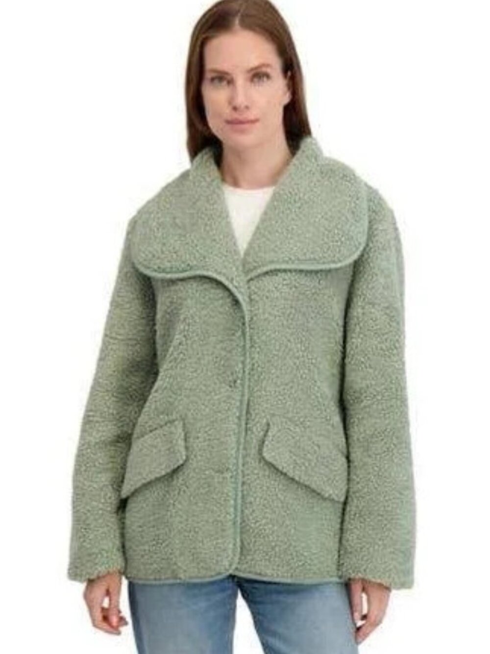 NWT Laundry by Shelli Segal Faux Fur Teddy Coat Sage Sherpa Jacket, Size XL